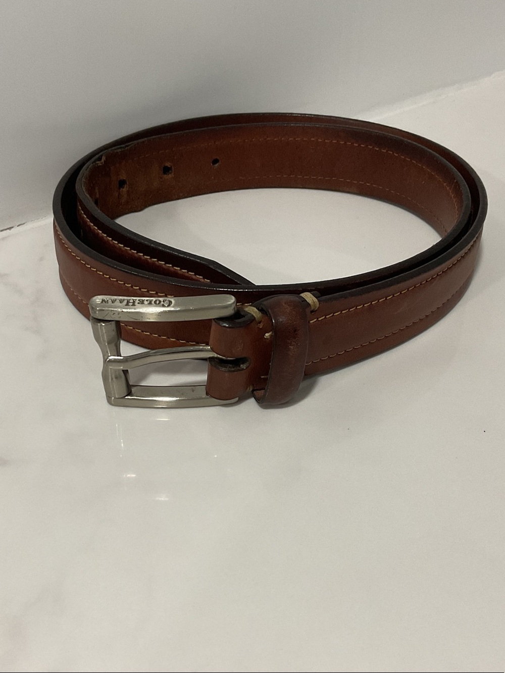 Cole Haan Brown Leather Belt with Silver Buckle